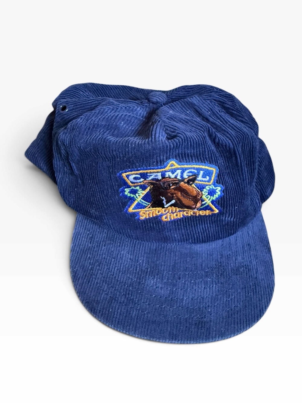 Vintage Camel Joe Smooth Character Navy Corduroy Cap Embroidered 90’s Snapback